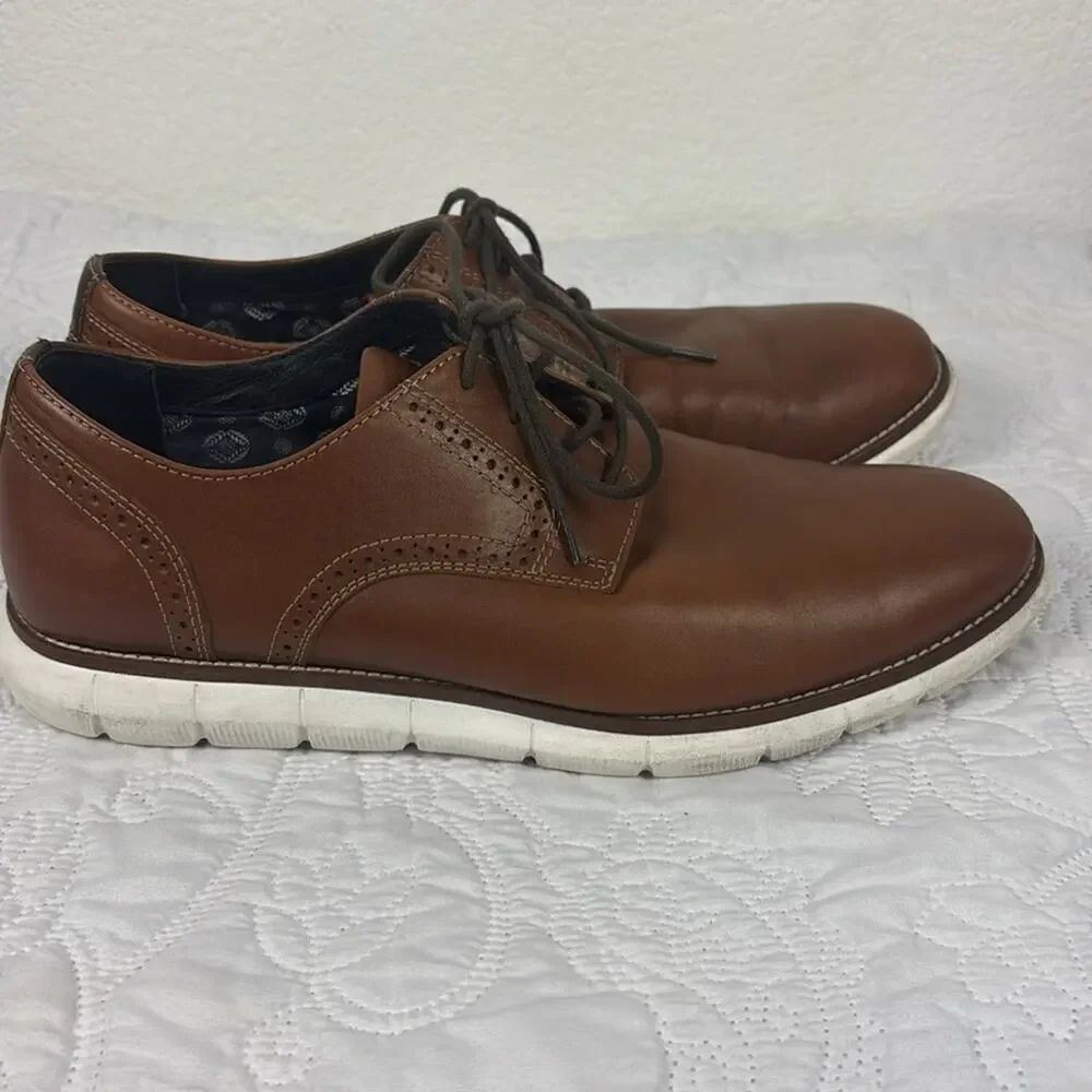 Johnston & Murphy Mens Brown Leather Oxfords Casual Dress Shoes Size 10M Lace Up